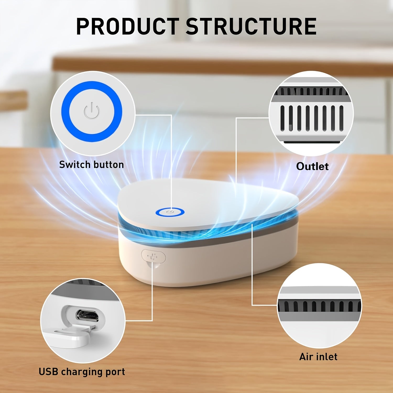 Rechargeable Compact Air Purifier for Home Car Fridge Shoe Cabinet Travel