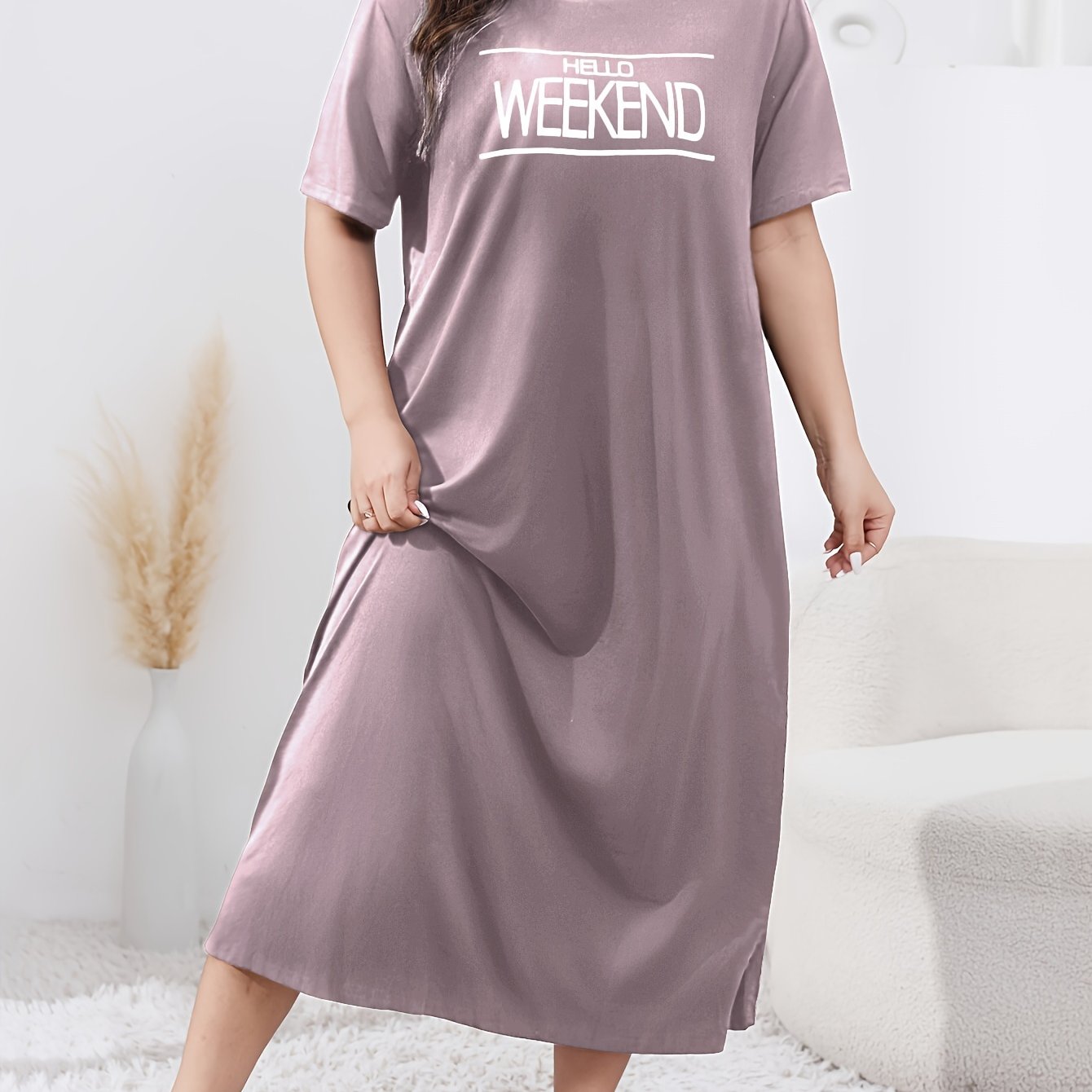 Women's Plus Size Lounge Dress Slogan Print Short Sleeve Sleepwear