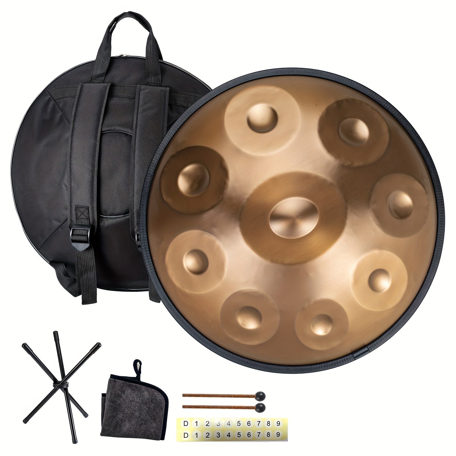 Handpan Drum in D Minor Carbon Steel 22 Inch with Carrying Bag Mallets and Wiping Cloth for Meditation Yoga and Performance