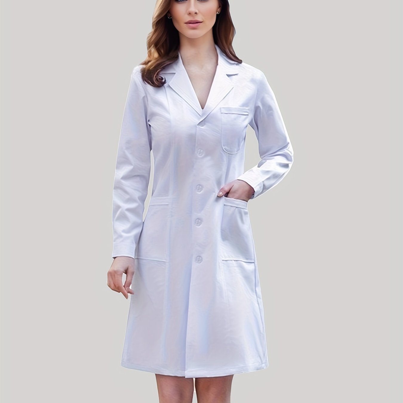 Women's Slim Fit White Lab Coat for Doctors and Nurses Polyester Long Sleeve Pockets