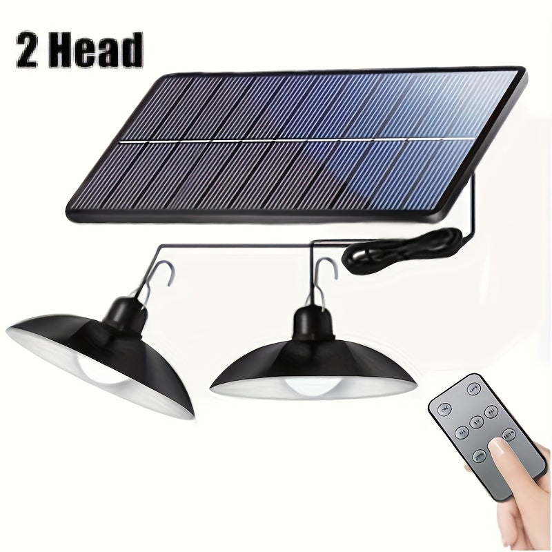 Solar Pendant Light Double-Head Chandelier Remote Control Indoor Outdoor Use