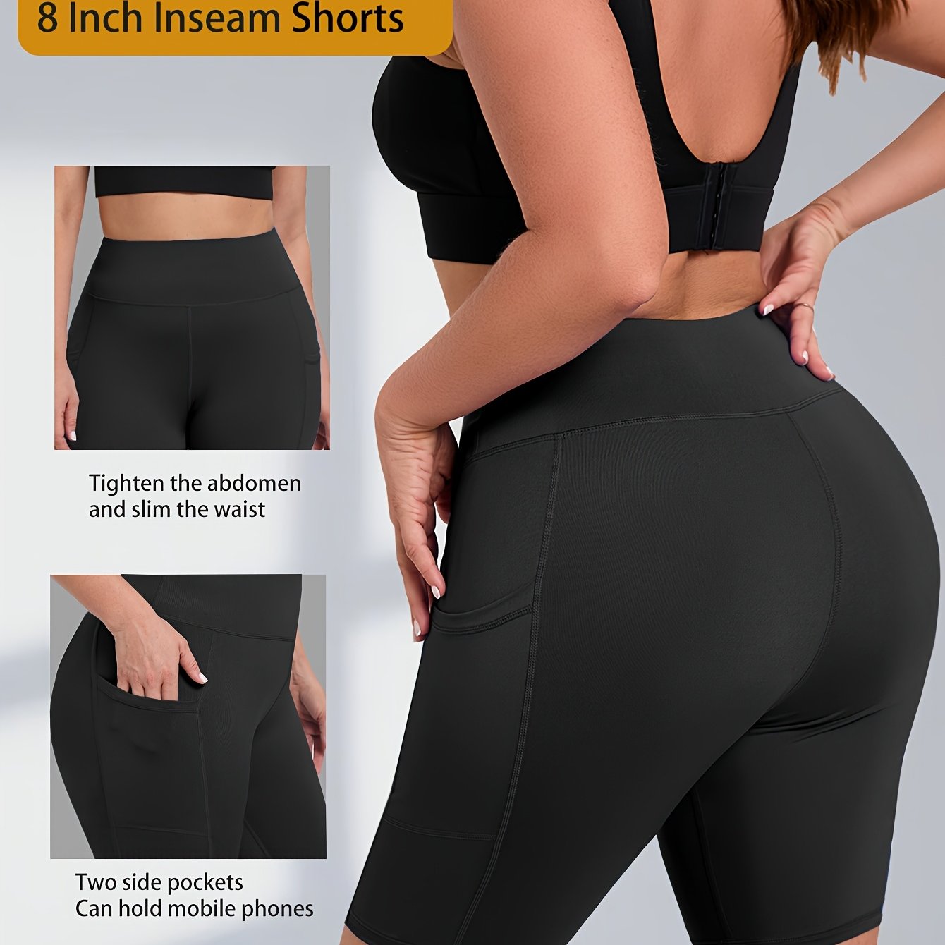 Plus Size High-Waisted Yoga Shorts Breathable Workout Leggings with Pockets