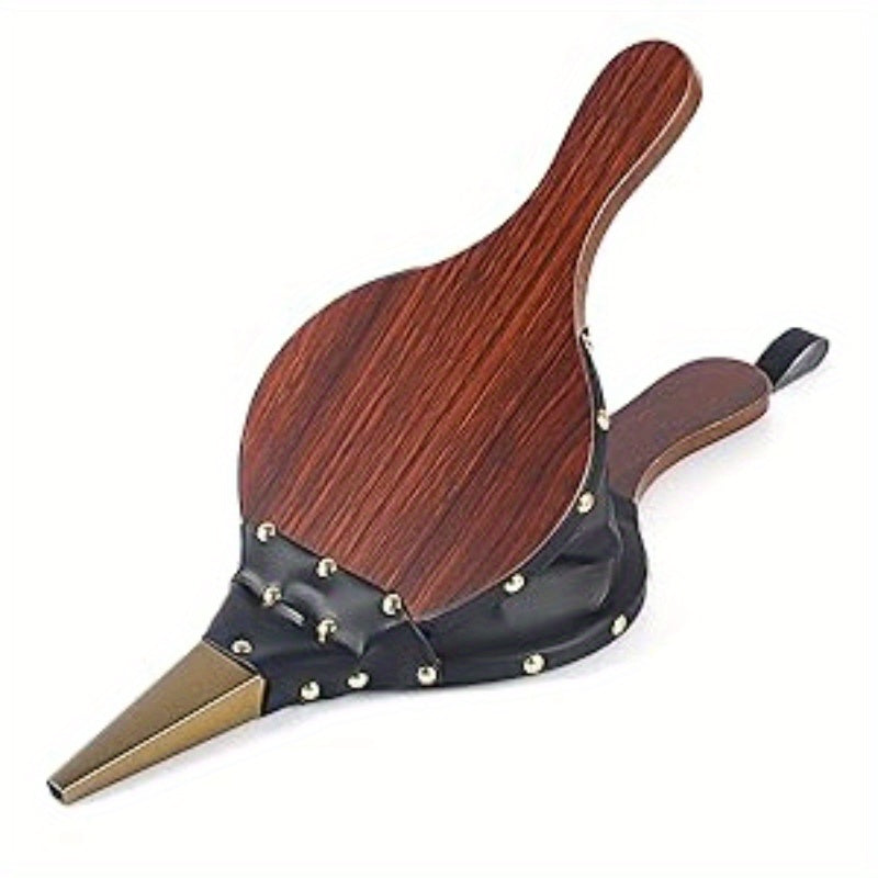 Rustic Brown Hardwood and Faux Leather Fireplace Bellows for Outdoor Cooking