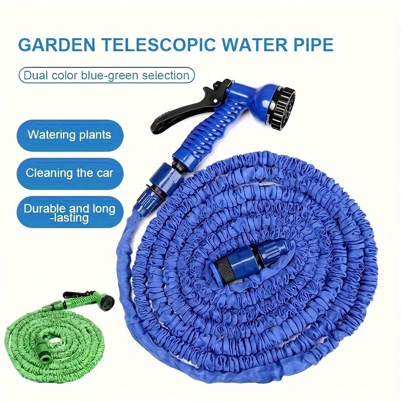 Expandable High-Pressure Garden Hose 3X Soft Rubber with 7-Function Nozzle 15-38 M