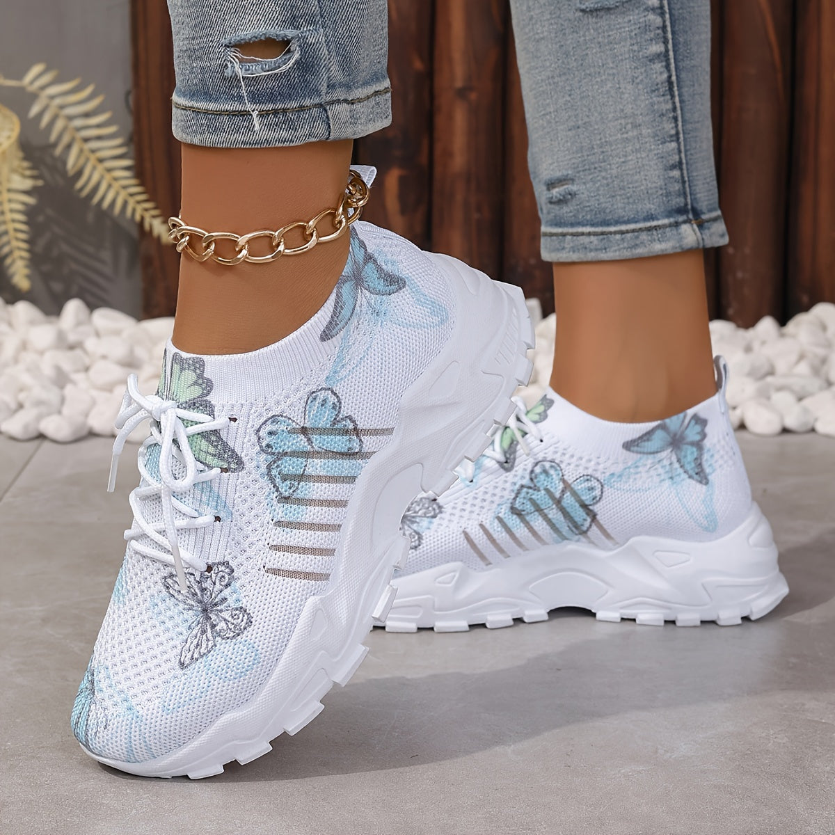 Women's White Breathable Running Sneakers with Pastel Purple Blue Accents