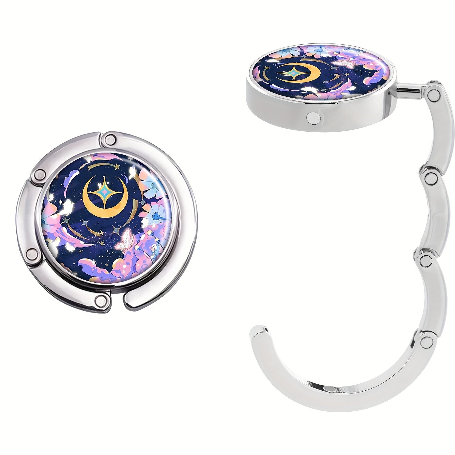 Moon Flower Anime Zinc Alloy Portable Bag Hook, Folding Purse Hanger for Handbags