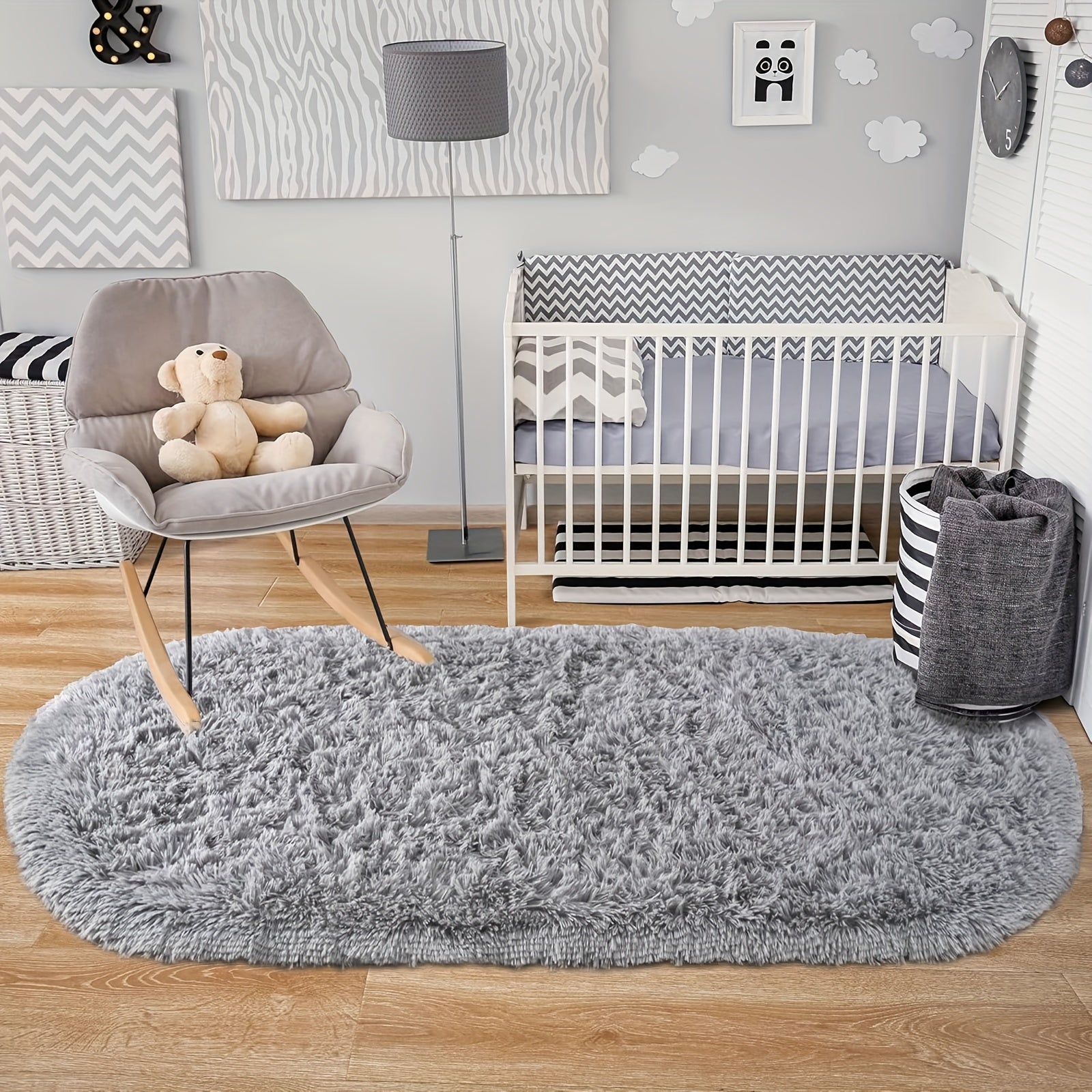 Soft Plush Oval Area Rug Non-Slip Backing for Bedroom Living Room Office