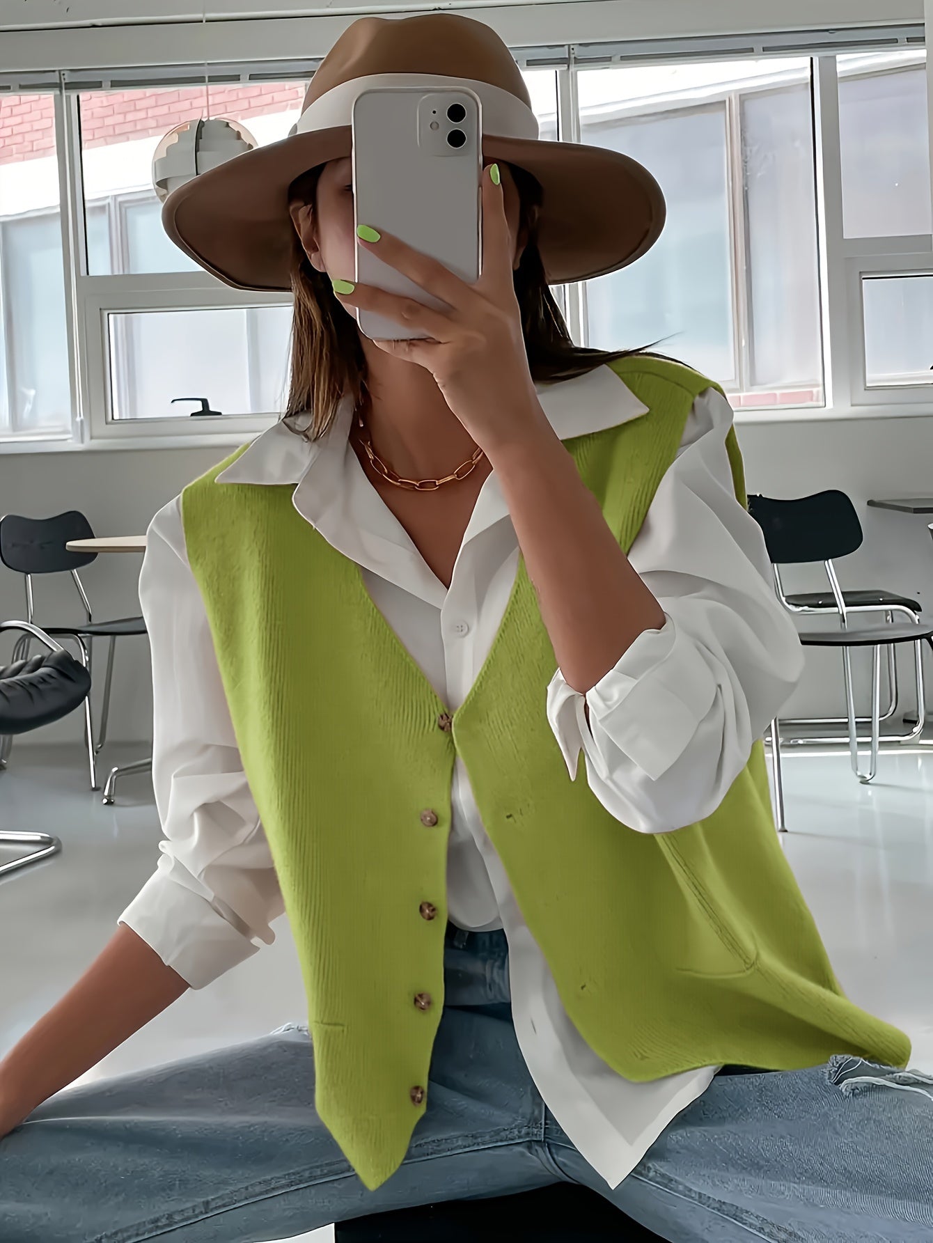 Women V-Neck Knit Cardigan Polyester Solid Color Fall Winter Coat