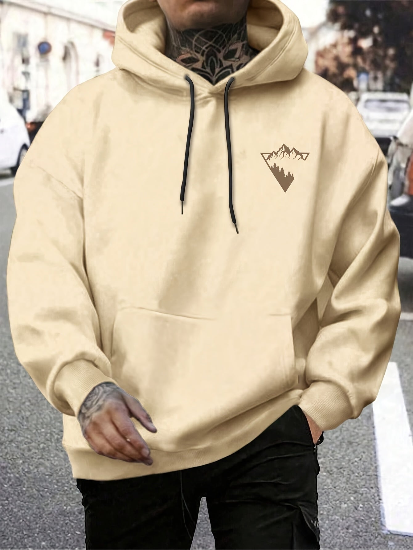 Men's Plus Size Hoodie with Mountain Triangle Print Casual Outdoor Wear Gift