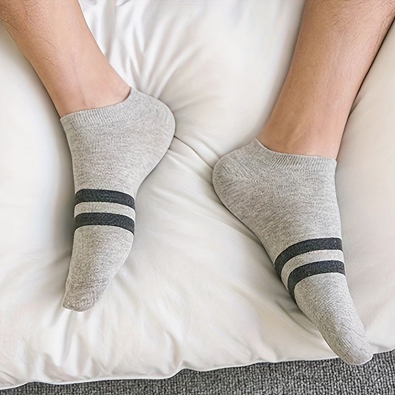 Мужской набор из 5 пар низких спортивных носков с дышащим, влаговыводящим, полосатым хлопком для лета