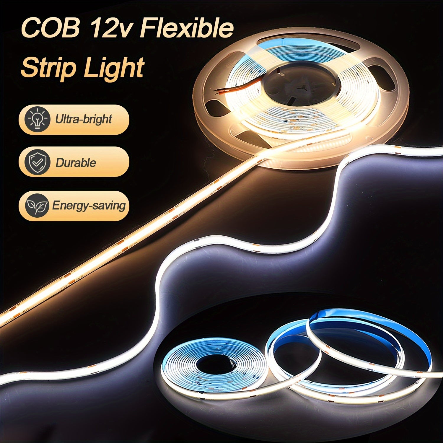 5m COB LED Strip Lights Flexible Night Lighting for Bedroom Kitchen Stairs White Warm Cool