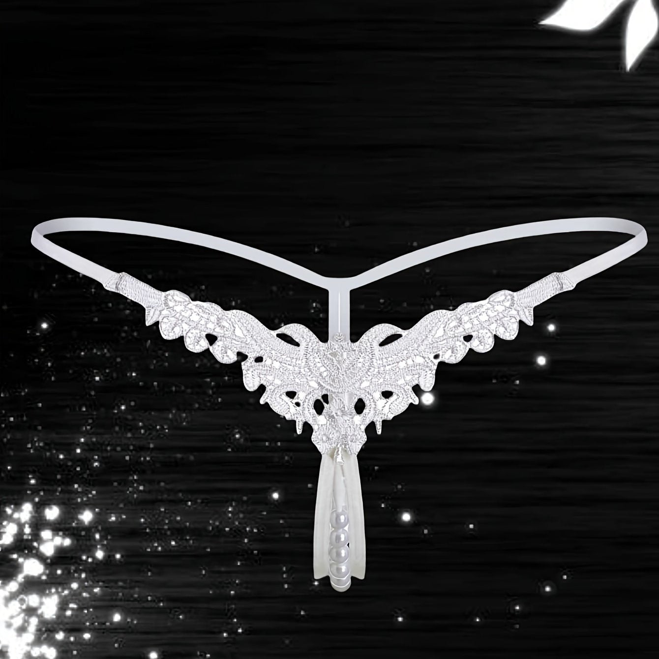 Women's Low-Rise Faux Pearl Thong Lingerie Underwear