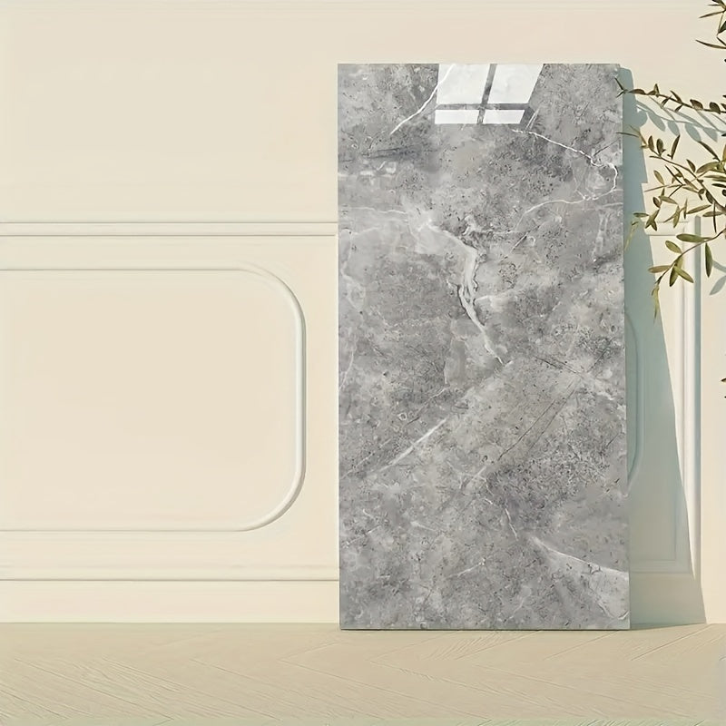 32 pieces of 3D marble pattern self-adhesive wall tiles, waterproof PVC, glossy finish, contemporary style, easy to apply and washable. Can be used for kitchen, living room, and bathroom
