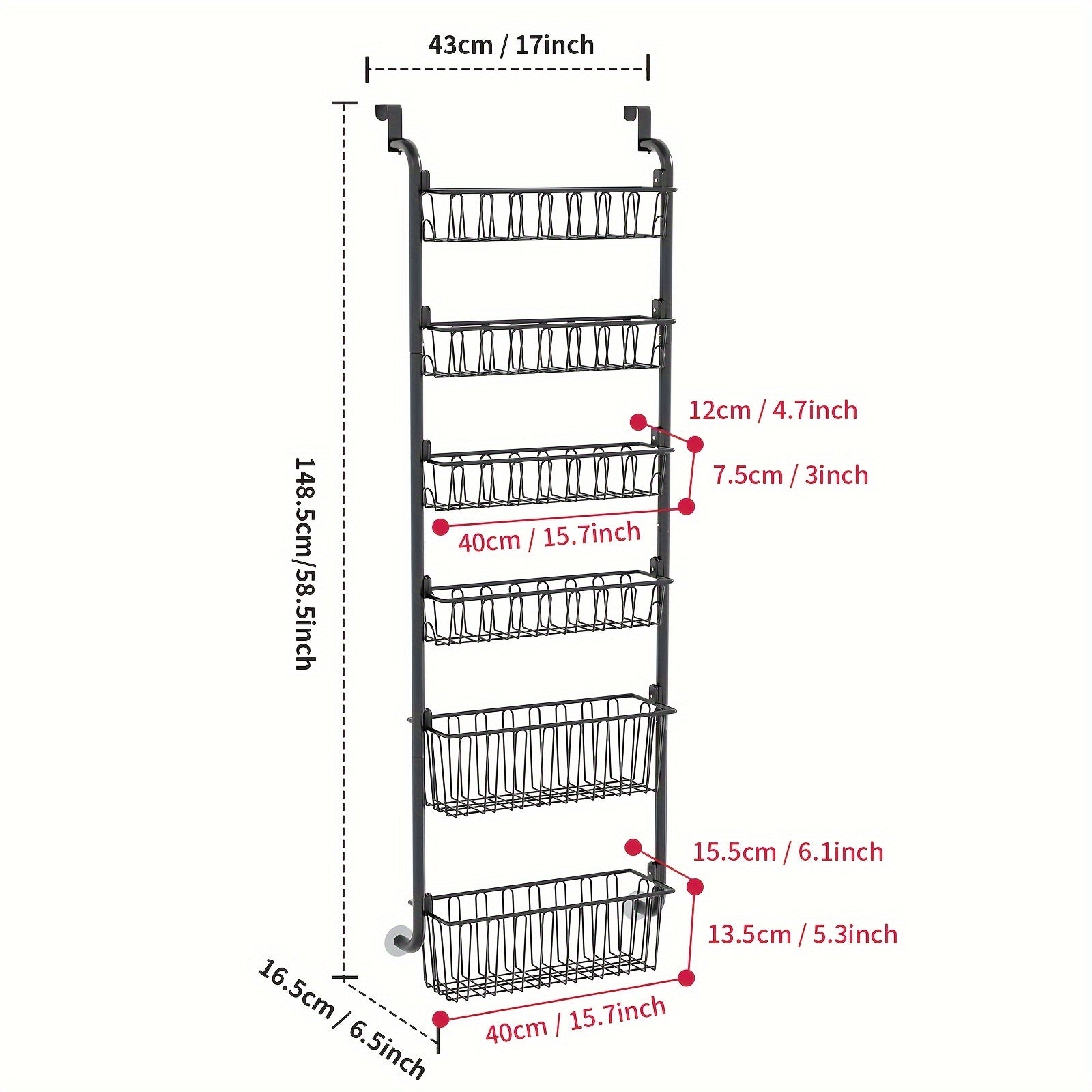 Black Metal Over-the-Door Pantry Organizer with 6 Tiers Kitchen Storage Rack
