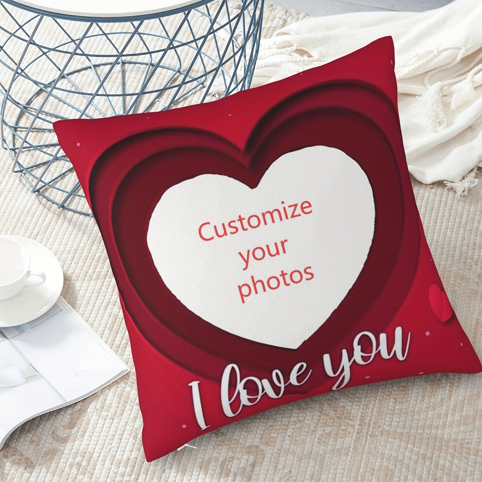 Customizable Double-Sided Love Photo Pillowcase Red and White Personalized Gift