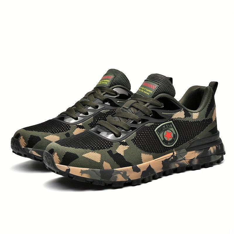 Men's Lightweight Camouflage Fabric Sneakers for Outdoor Activities Low-Top Lace-Up Anti-Slip