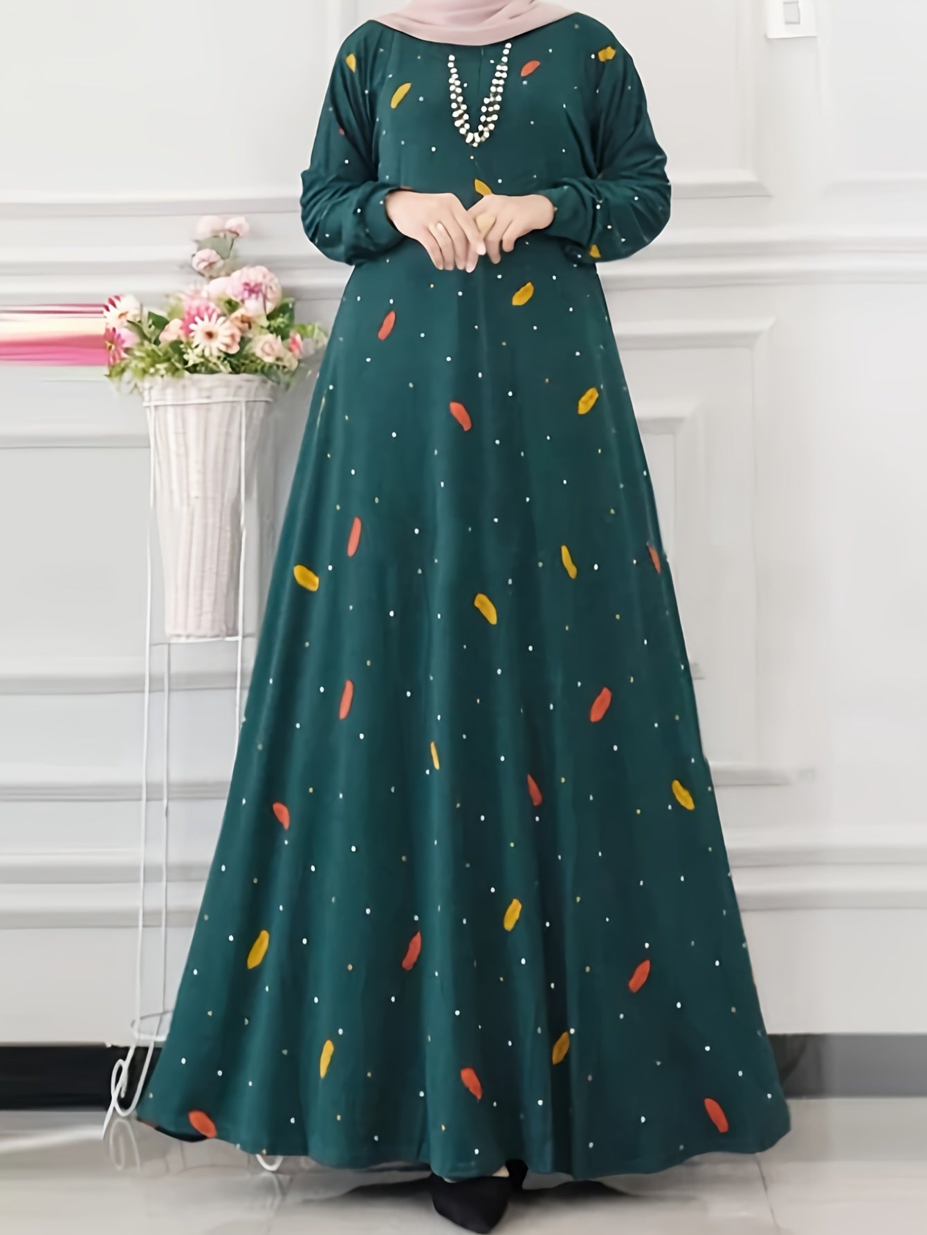 Women's Polka Dot A-Line Dress with Ruffle Hem for Spring and Fall