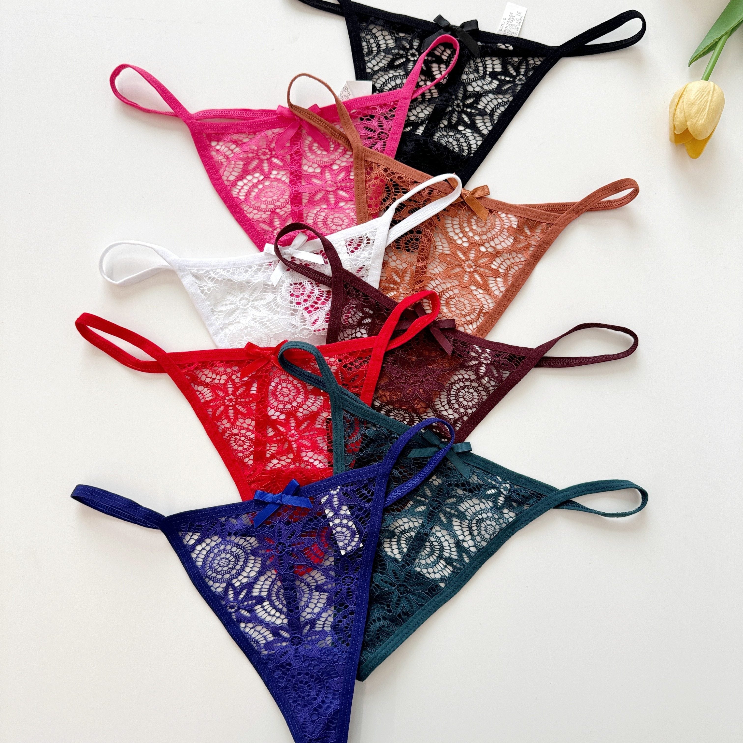 Women’s Low Waist Thong with Lace and See-Through Design 8-Pack