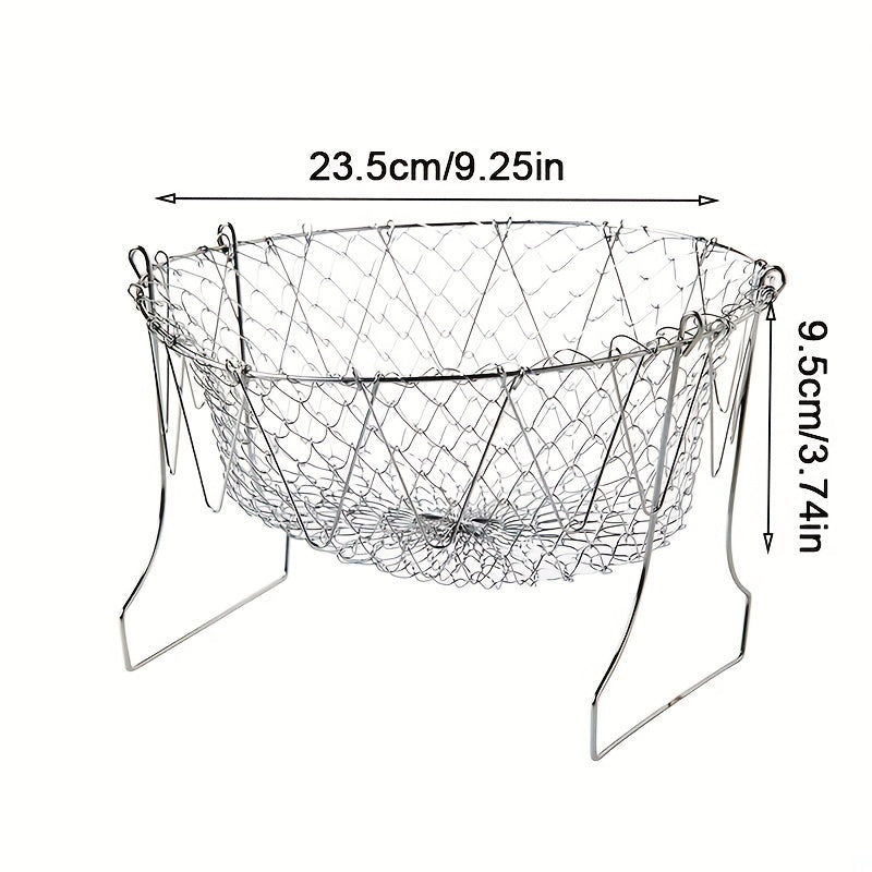 Stainless Steel Frying Basket Foldable Steamer Rinse Strain Kitchen Tool