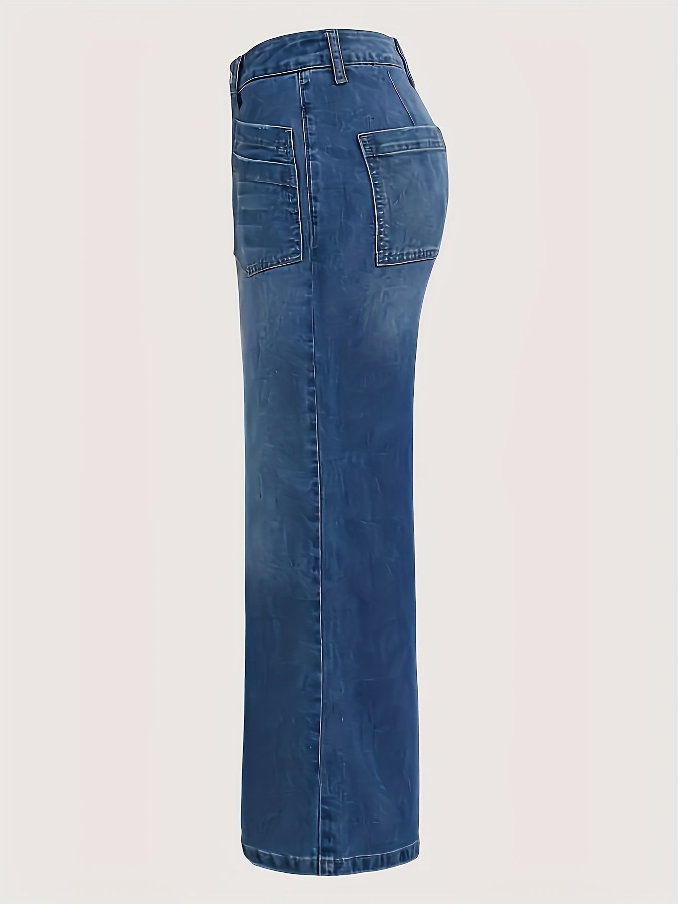 Women's High-Waisted Wide Leg Stretch Denim Jeans Blue Casual Comfort