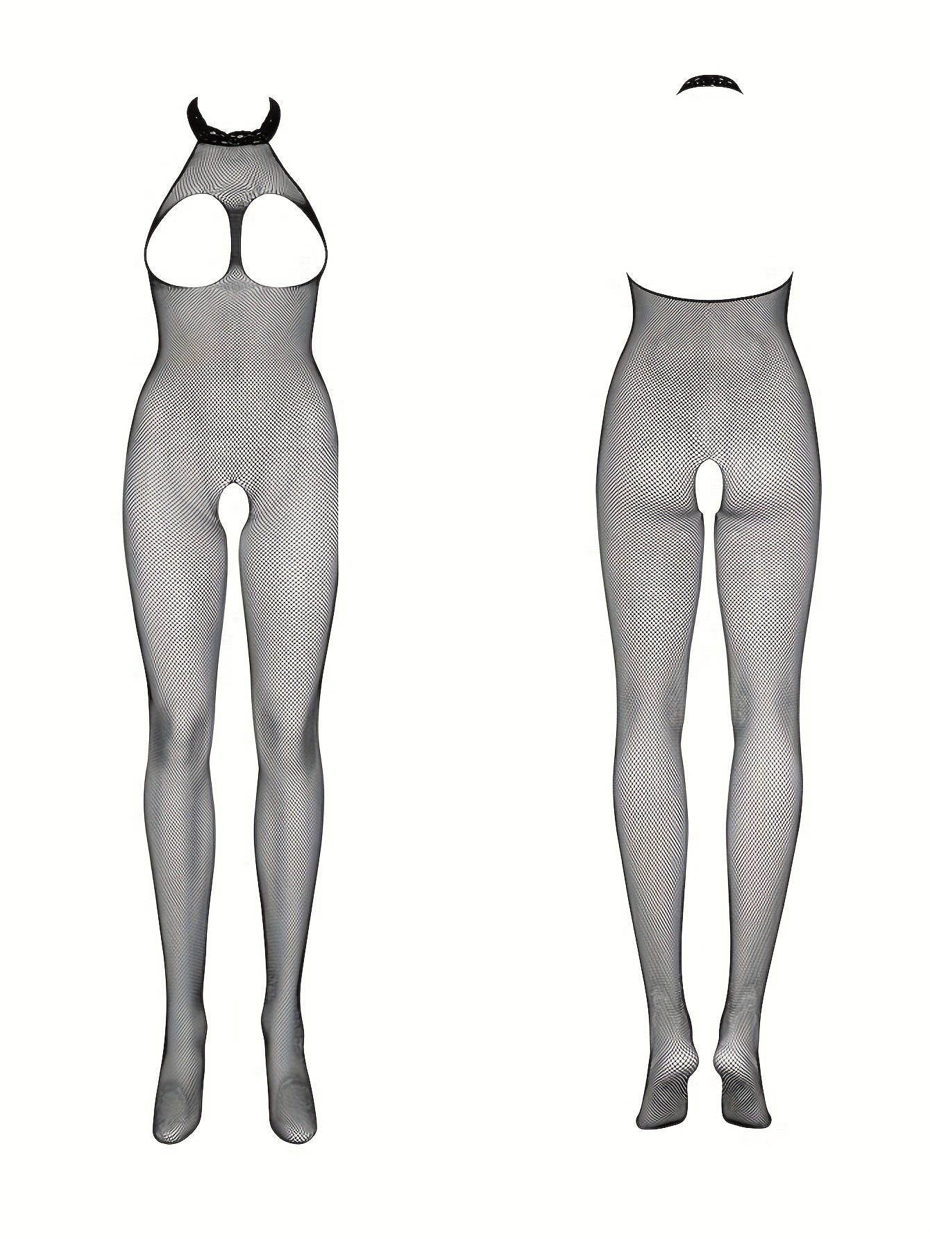Sexy Lingerie Set with Fishnet Tights and Open-Cup Crotchless Bodysuit