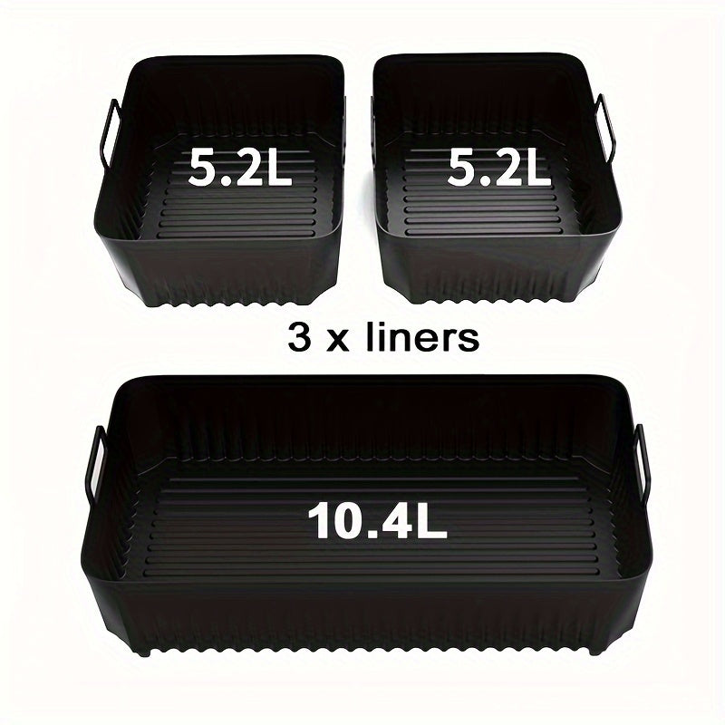 3-Piece Non-Stick Silicone Air Fryer Liners Set Reusable Food-Safe Kitchen Accessories