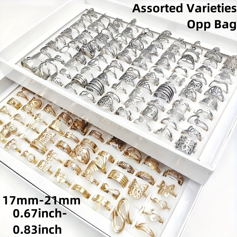 Set of 20 Stainless Steel Rings for Men Women Hollow Heart Butterfly Flower Geometric Gold Silver