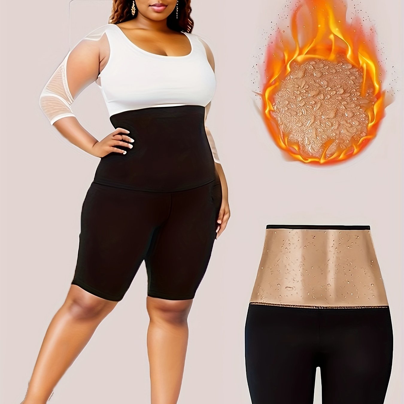 Plus Size Women's Sports Leggings Sauna Shorts High-Waisted Yoga Pants