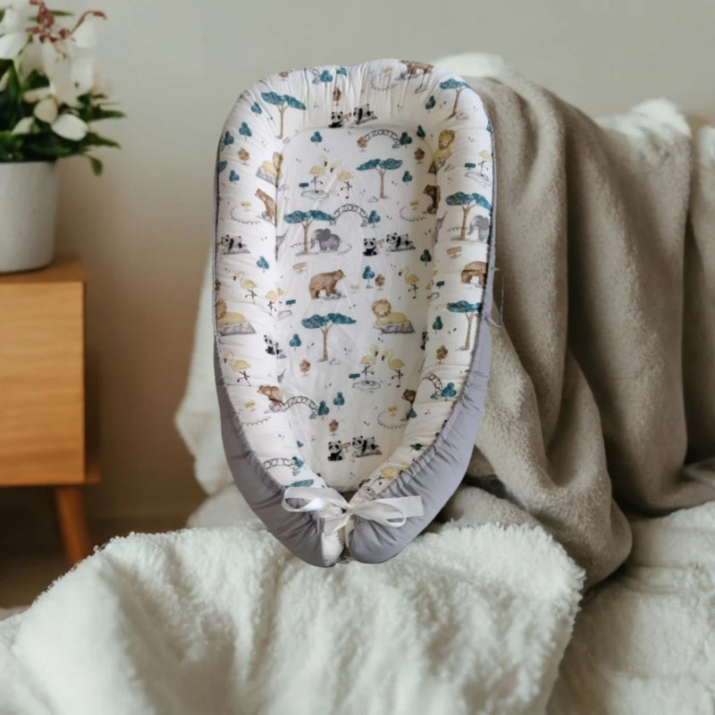 Baby Lounge Chair for Newborns Up to 24 Months Breathable Cotton Soft Cover Gray Portable Floor Seat