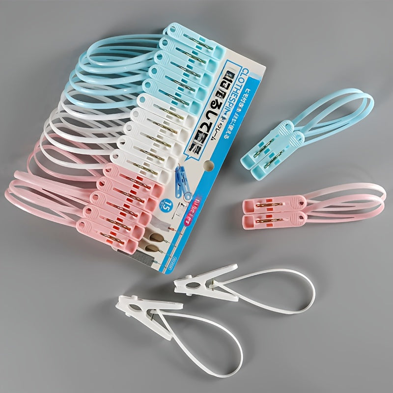 Windproof Clothes Clips Household Plastic Clips with Rope for Drying and Traveling