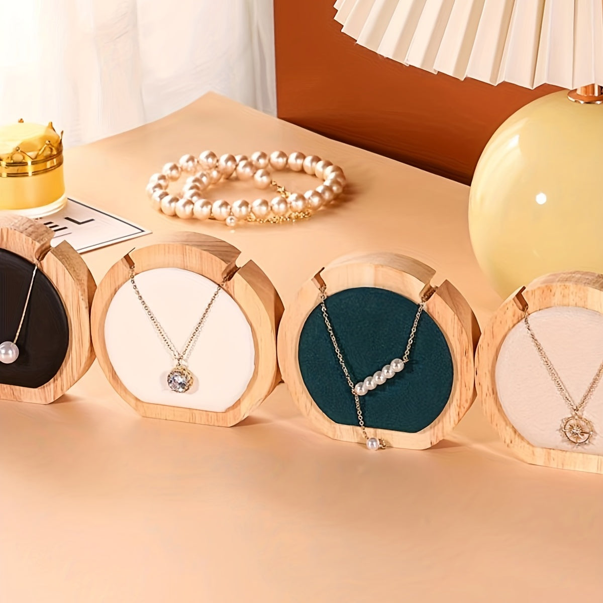 Wooden Jewelry Display Stand for Pendant Necklaces Round Polygonal Shape