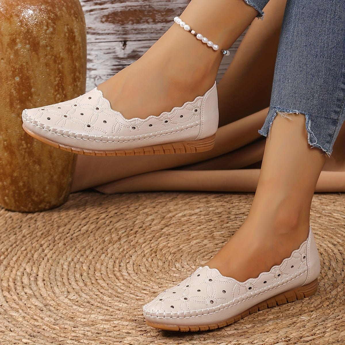 Women's Slip-On Flats White Synthetic Casual Shoes for Office and Everyday