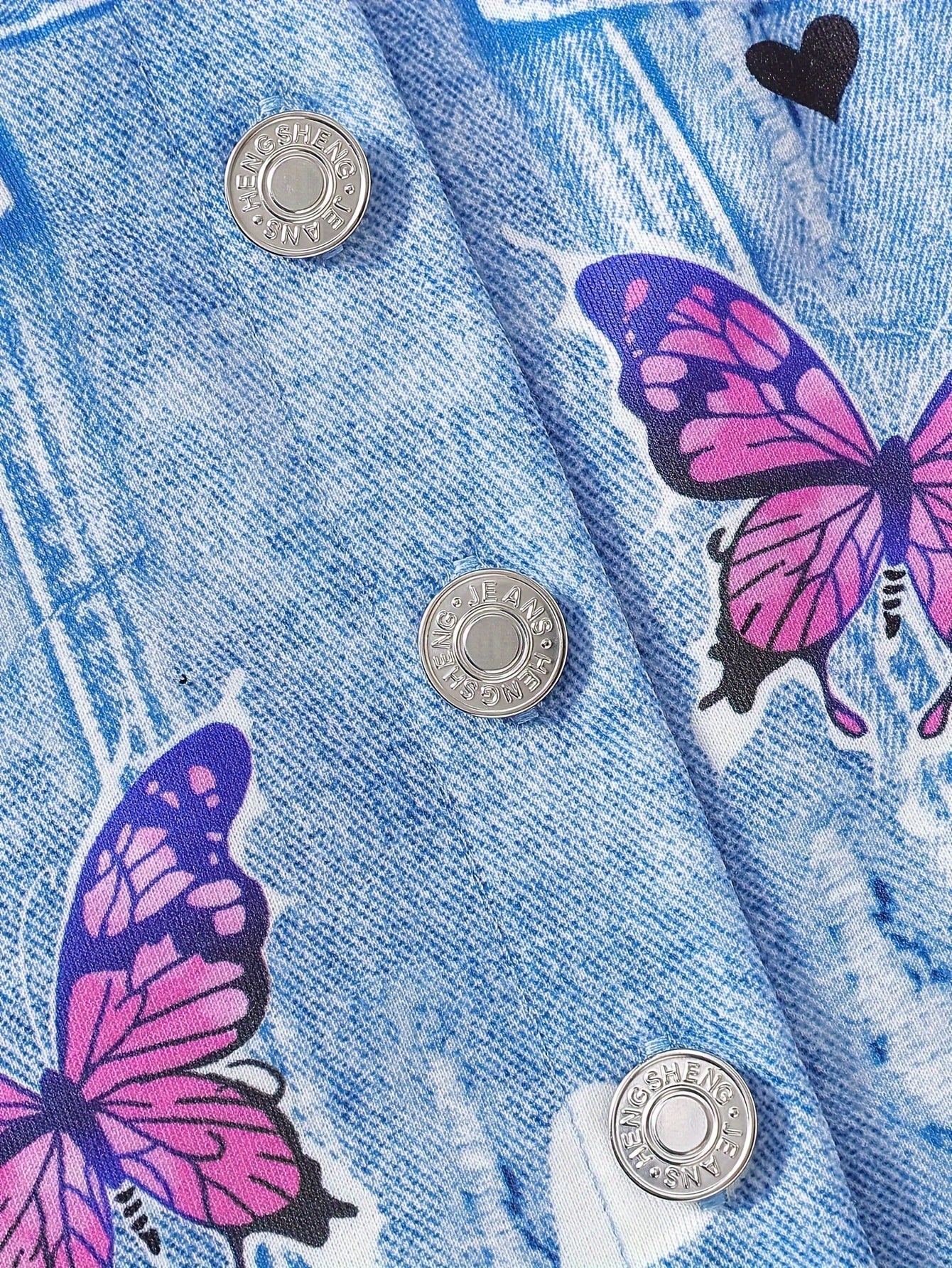 Девочковый комплект из 3 предметов с топом с бабочками, джинсовым жилетом и повседневными брюками для весны и осени