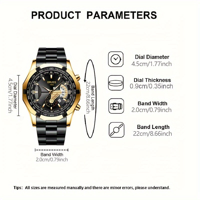 Men's Sports Watch with Luminous Hands and Double Calendar Display