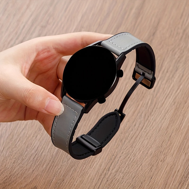 Synthetic Leather Smartwatch Band 20mm 22mm with Foldover Clasp Magnetic Buckle Compatible with Galaxy Watch Active 2 GTR GTS GT3 GT4