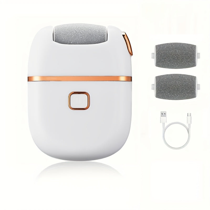 1 шт. MIGUAN Перезаряжаемый электрический ножной шлифовальный станок для гладкой искусственной кожи - зарядка через USB, 3 насадки, дизайн белый и розовое золото, аккумулятор 500 мАч, для педикюра дома, инструмент для сглаживания кожи.