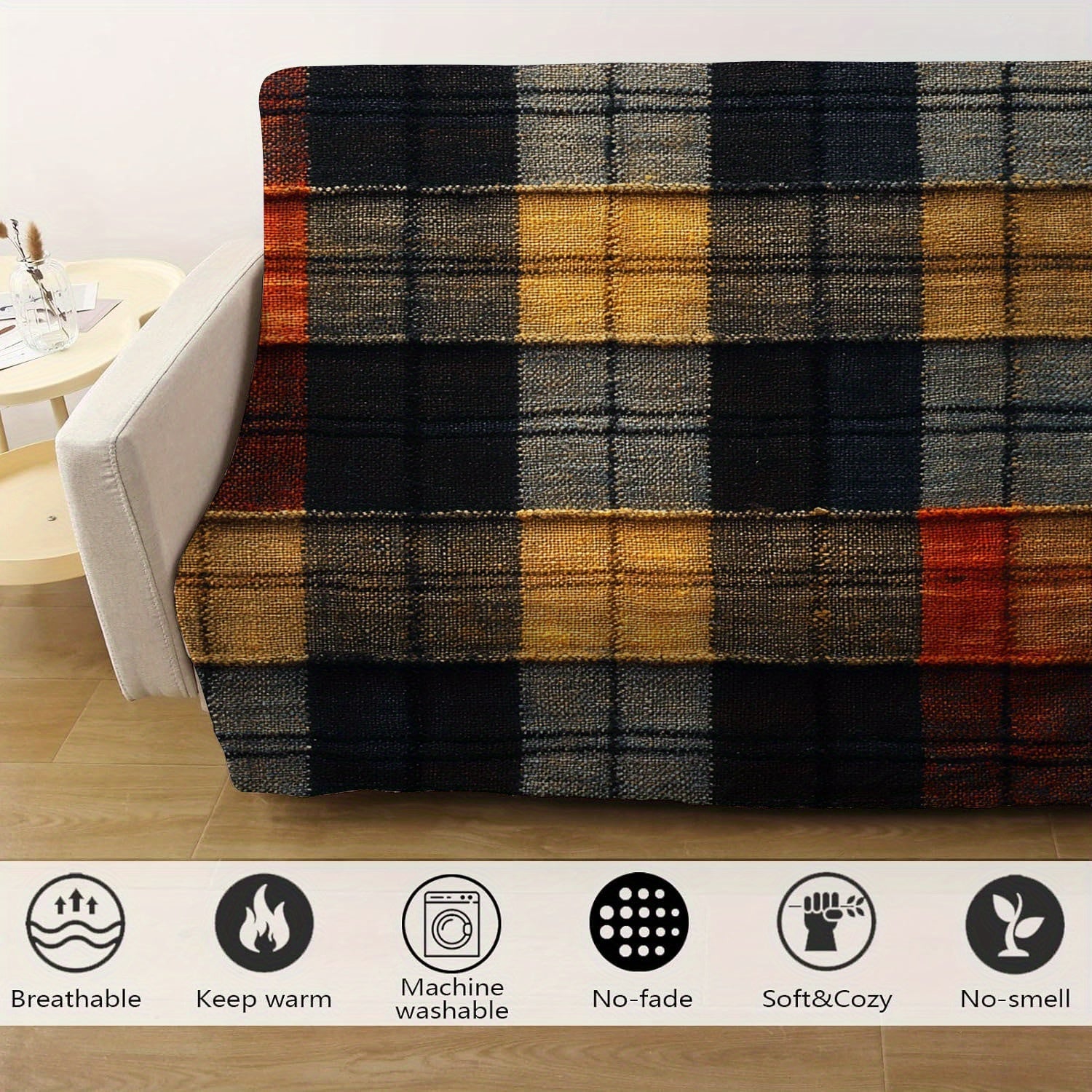 Digital Print Trendy Art Plaid Fleece Throw Blanket All-Season Warm Cozy Bed Cover
