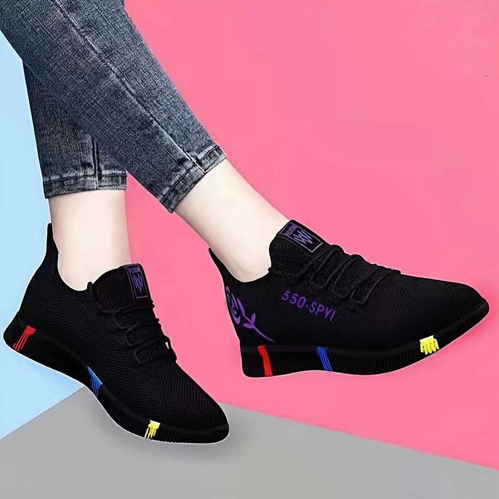 Women's Colorblock Knit Sneakers Low Top Lace-Up Breathable Casual Shoes