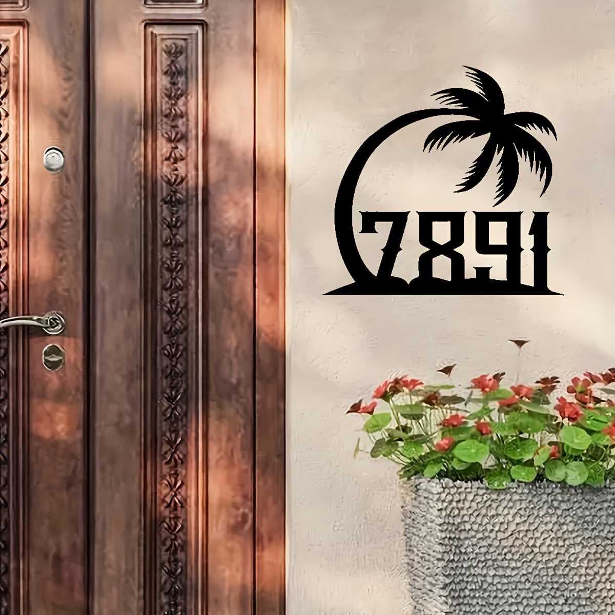 Personalized Tropical Palm Tree Metal Door Sign Beach-Themed Address Plaque Durable Home Decor