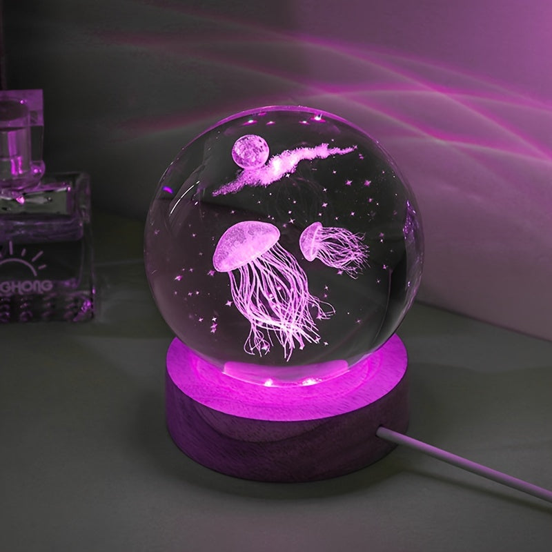 3D Jellyfish Crystal Ball Night Light LED Desk Lamp Creative Gift for Girlfriend Wife Classmate