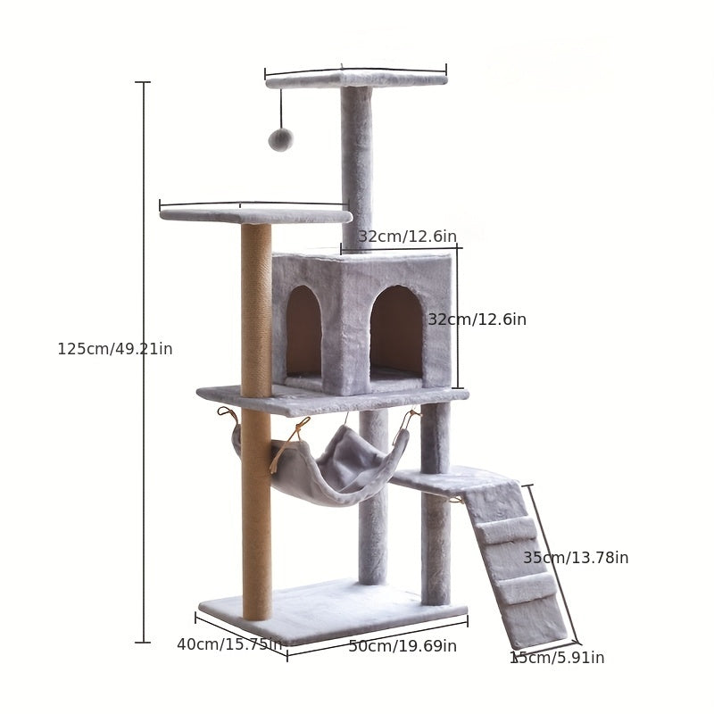 Multi-Level Cat Tree with Enclosed House Sisal Rope Scratching Posts Plush Platforms