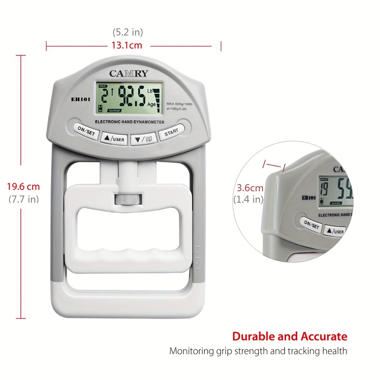 Dinámómetro digital de fuerza de agarre Medidor de fuerza de mano electrónico 198lbs