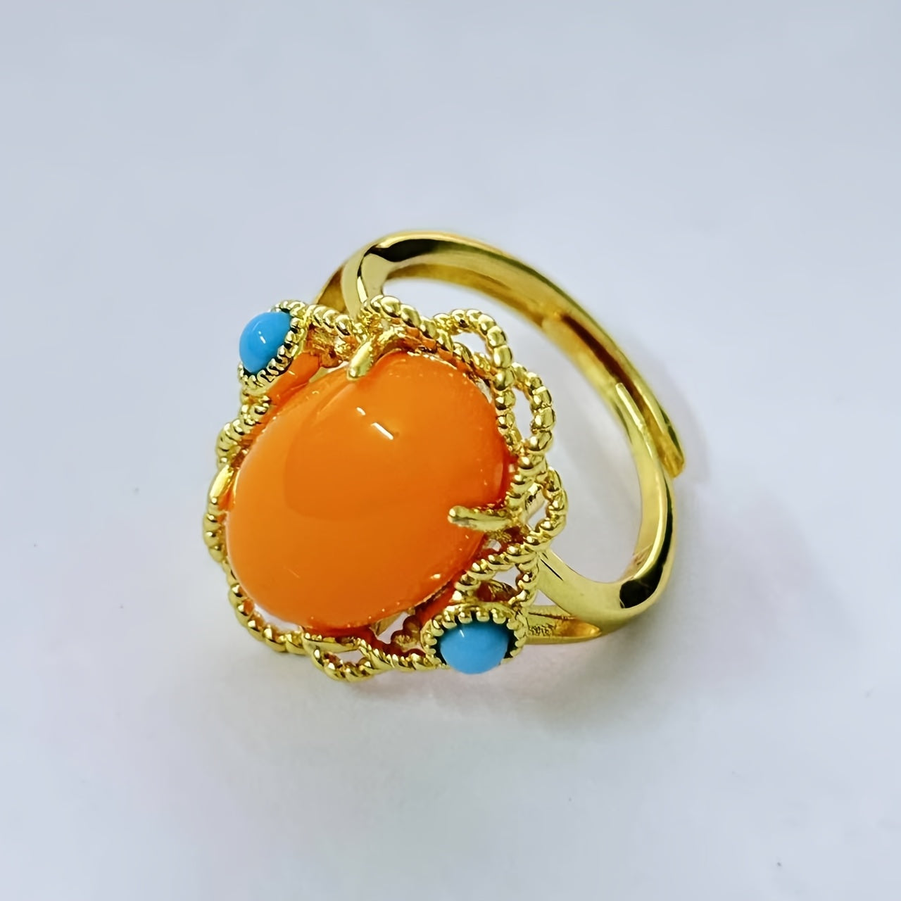 Vintage Claddagh uzuk sun'iy amber va turkuaz bilan 18K qimmatbaho metall bilan qoplangan kumush, sozlanadigan zargarlik buyumlari