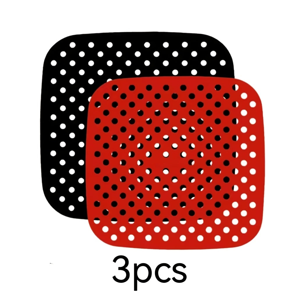 Set of 3 Silicone Air Fryer Liners Heat-Resistant Round and Square Basket Inserts for Oven and Air Fryer