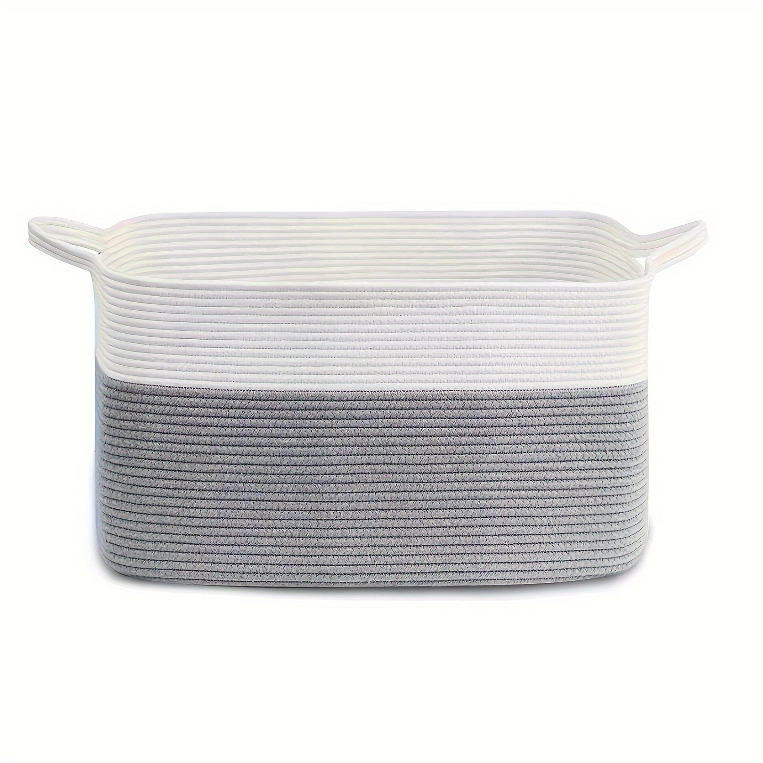 55L Kulrang Arqon To'qilgan Saqlash Savati Qo'llari Bilan - Bolalar uchun ko'p maqsadli o'yinchoq tashkilotchisi, kir, yashash xonasi, bolalar xonasi va yotoqxona - Mustahkam linen aralashmasi, 48.01 sm x 34.04 sm x 11, to'shakka joylashadigan saqlash.