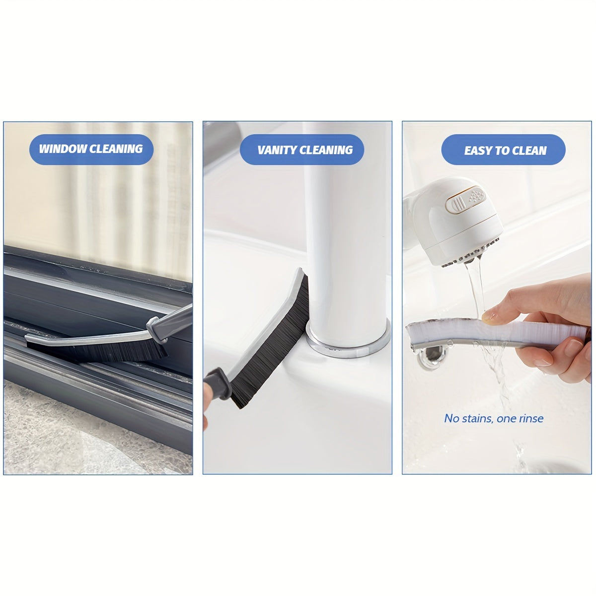 3-Pack Multipurpose Gap Cleaning Brushes Plastic Handle Medium Firmness For Bathroom Kitchen