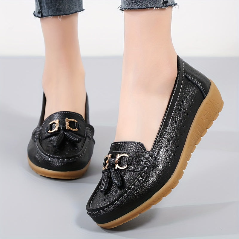 Women's Hollow Out Leather Loafers Flat Slip-On Shoes for Breathability