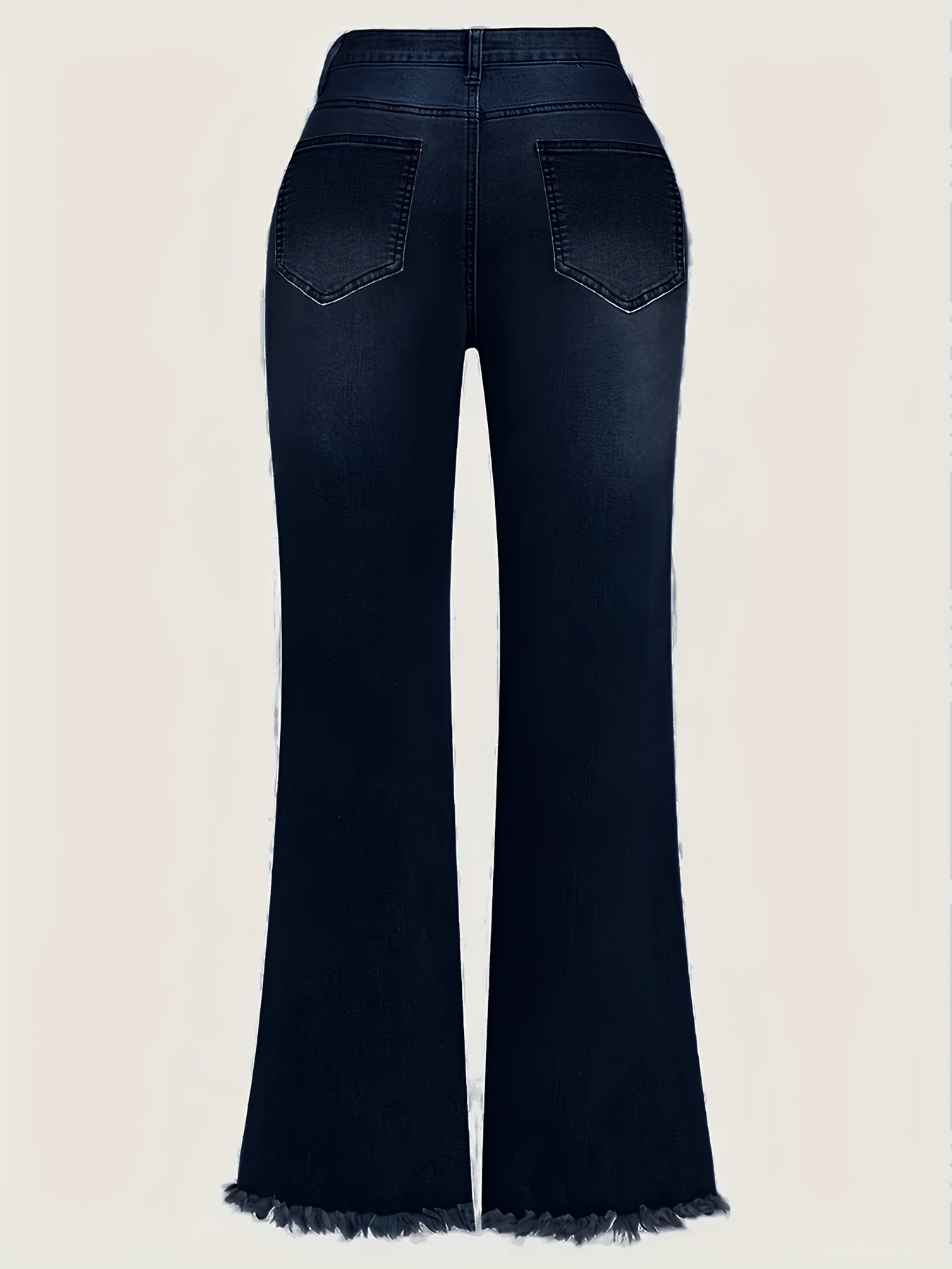 Plus Size Flared Jeans with Floral Embroidery and Tummy Control Denim Pants