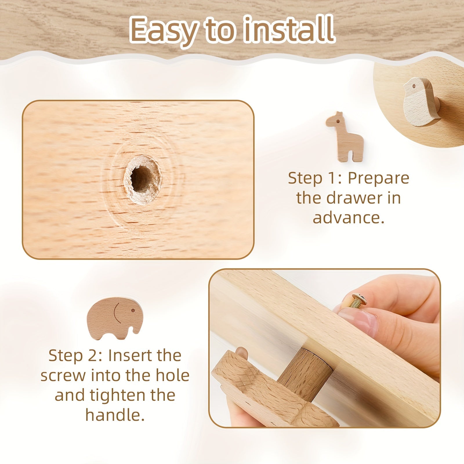 Tiradores de madera con forma de animales para muebles, armarios y puertas de armario