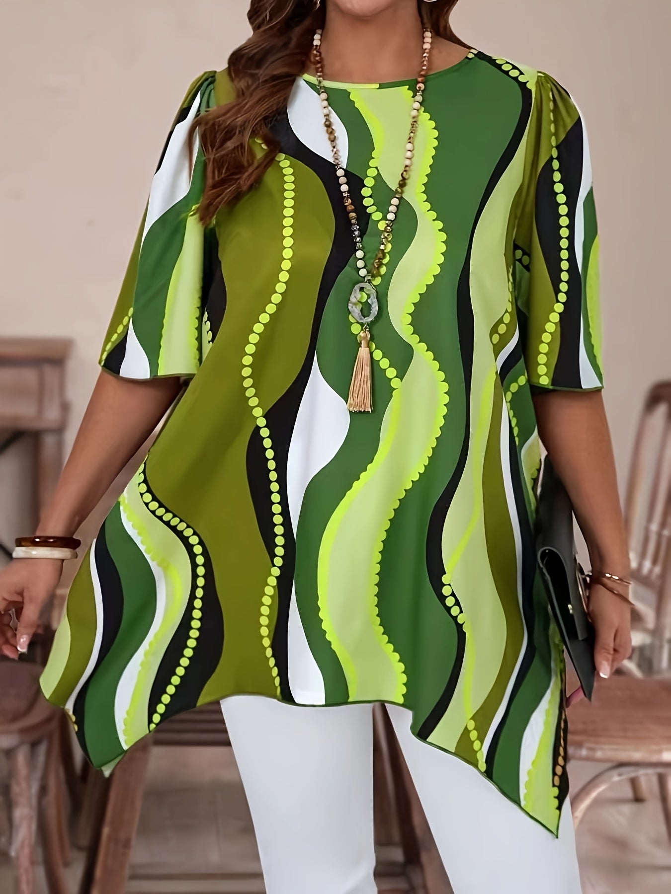 Women's Plus Size Casual Blouse Short Sleeve Abstract Digital Print